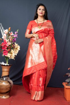 Red Colour Zumkhi  Pure Silk Banarasi With Gold Jari Saree