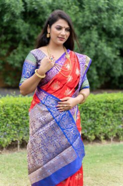 Red Colour Royal Kanan Soft Silk  Rich Contrast Zari Saree