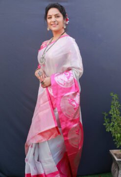 Pink Colour Barby Soft  Tissue Silk With Rich Silver Jari Saree