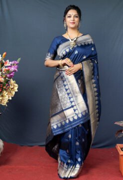 Blue Colour Zumkhi  Soft Silk With Gold Jari Saree