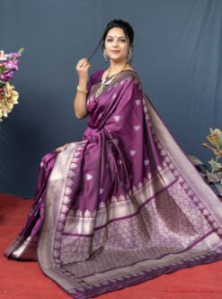 purple Colour Zumkhi  Soft Silk With Gold Jari Saree